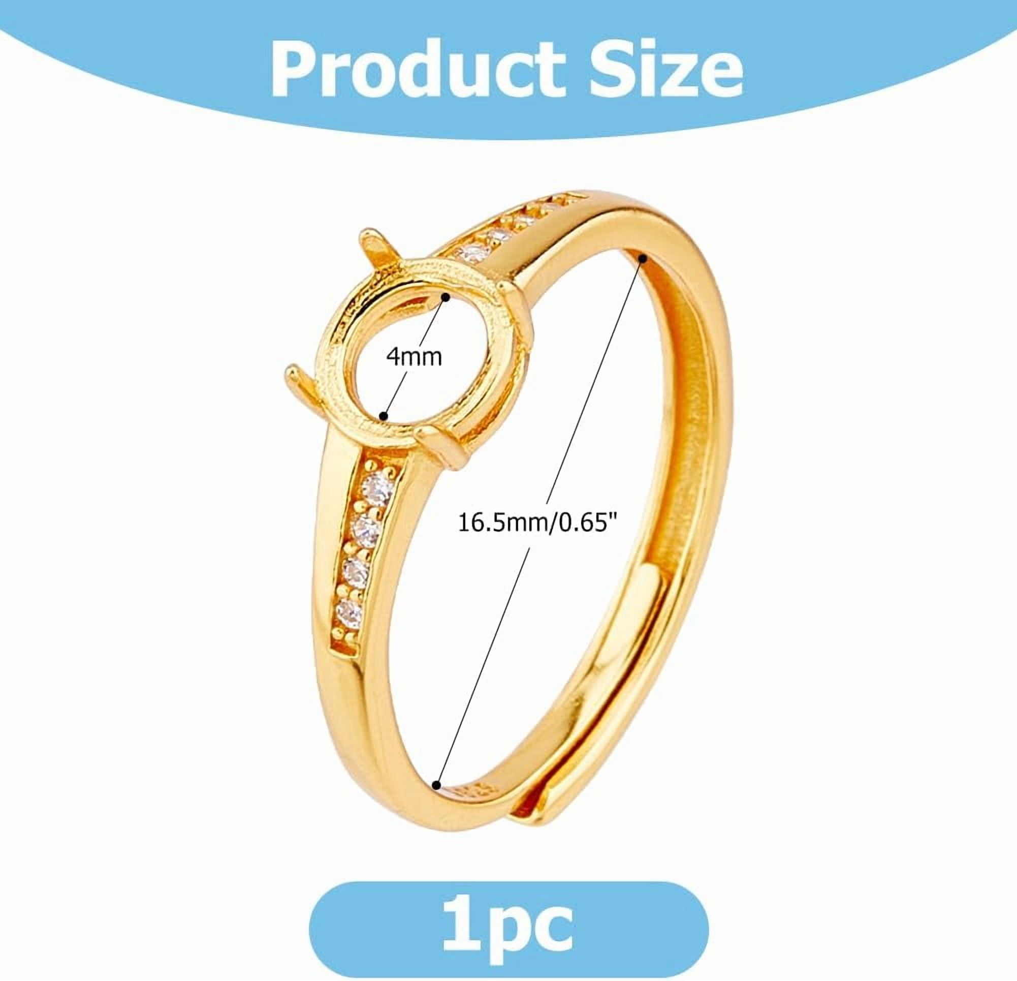 1pc 925 Sterling Silver Claw Rings Adjustable CZ Ring Base Blank 4 Claw Prong Ring Settings Golden Finger Rings Components for DIY Ring Findings Jewelry Making Gold