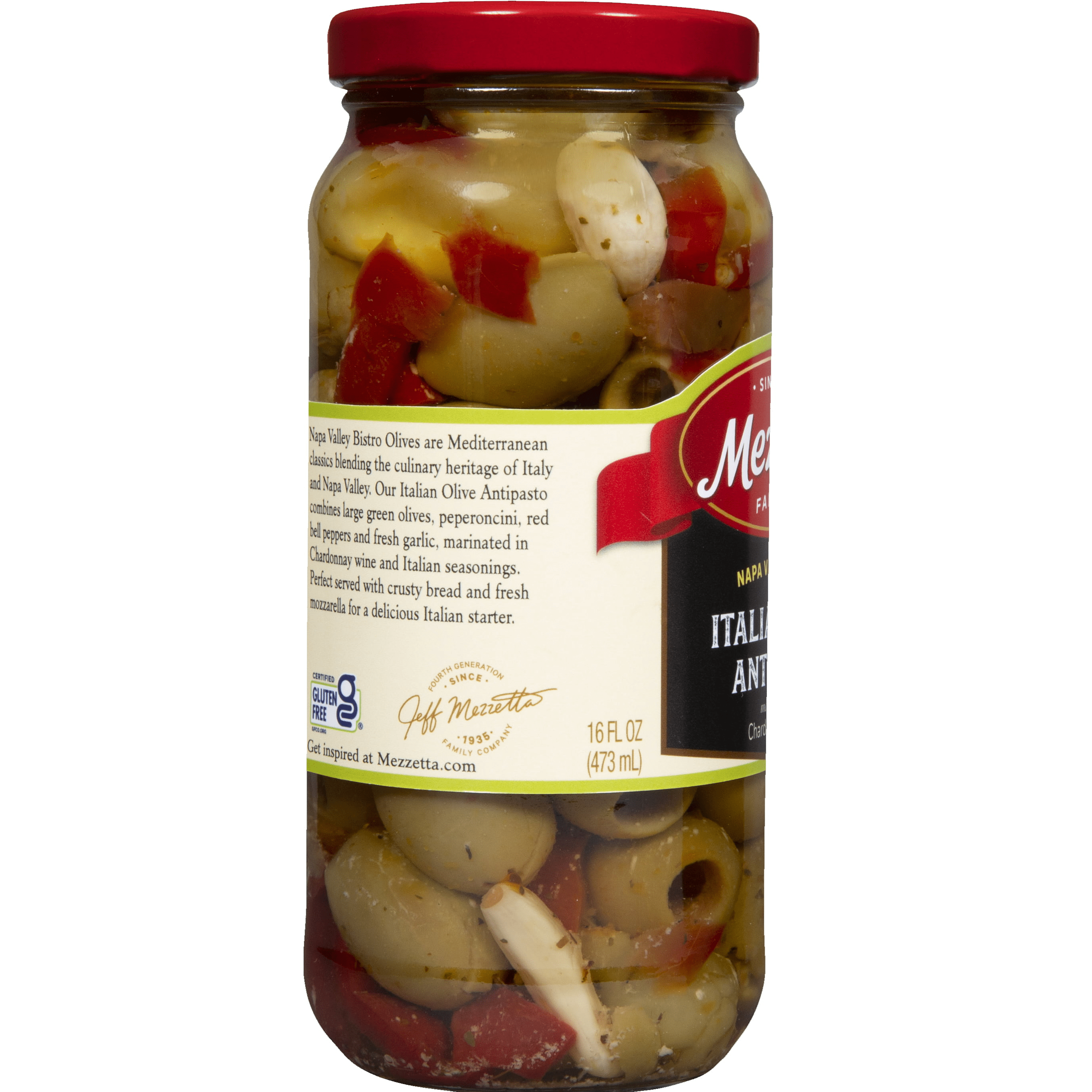 (3 pack) Mezzetta Napa Valley Bistro™ Italian Olive Antipasto with Chardonnay & Herbs, 16 oz jar, Gluten Free Certified