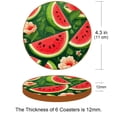 thumbnail image 3 of Watermelon Set of 6 Round Microfiber Leather Coasters, 11x11 cm/4.3x4.3 Inches - Drink Coasters for Home and Office Use, 3 of 6