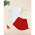 thumbnail image 3 of Kucnuzki 2T Toddler Girls Summer Short Sets 3T Toddler Girls Clothes Sets Fly Short Sleeves Top Watermelon Print Top Waistband Solid Color Shorts 2PCS Outfits Red, 3 of 7