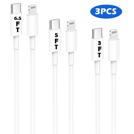 IPhone Charger Cable 3 Pack (3FT/5FT/6.5FT) USB C to Lightning Cables Compatible iPhone 14/13/12/11/XS/Max/XR/X/8/8Plus/7/7P/6S/iPad/IOS