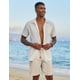 thumbnail image 3 of Pantalones cortos COOFANDY de lino para hombre, casual, cintura elástica, caqui/azul marino, 3 of 7