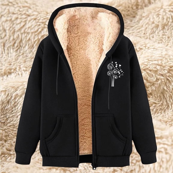 YUNAFFT Warm Fleece Lined Hooded Sweatshirt With Stylish Print Cozy Casual Pullover For Women