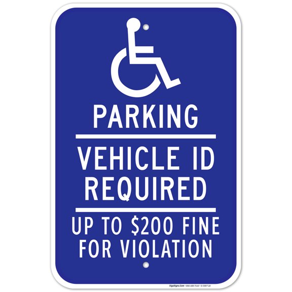 Minnesota Handicap Parking Sign, Vehicle ID Required Up to $200 Fine, 12x18 Aluminum