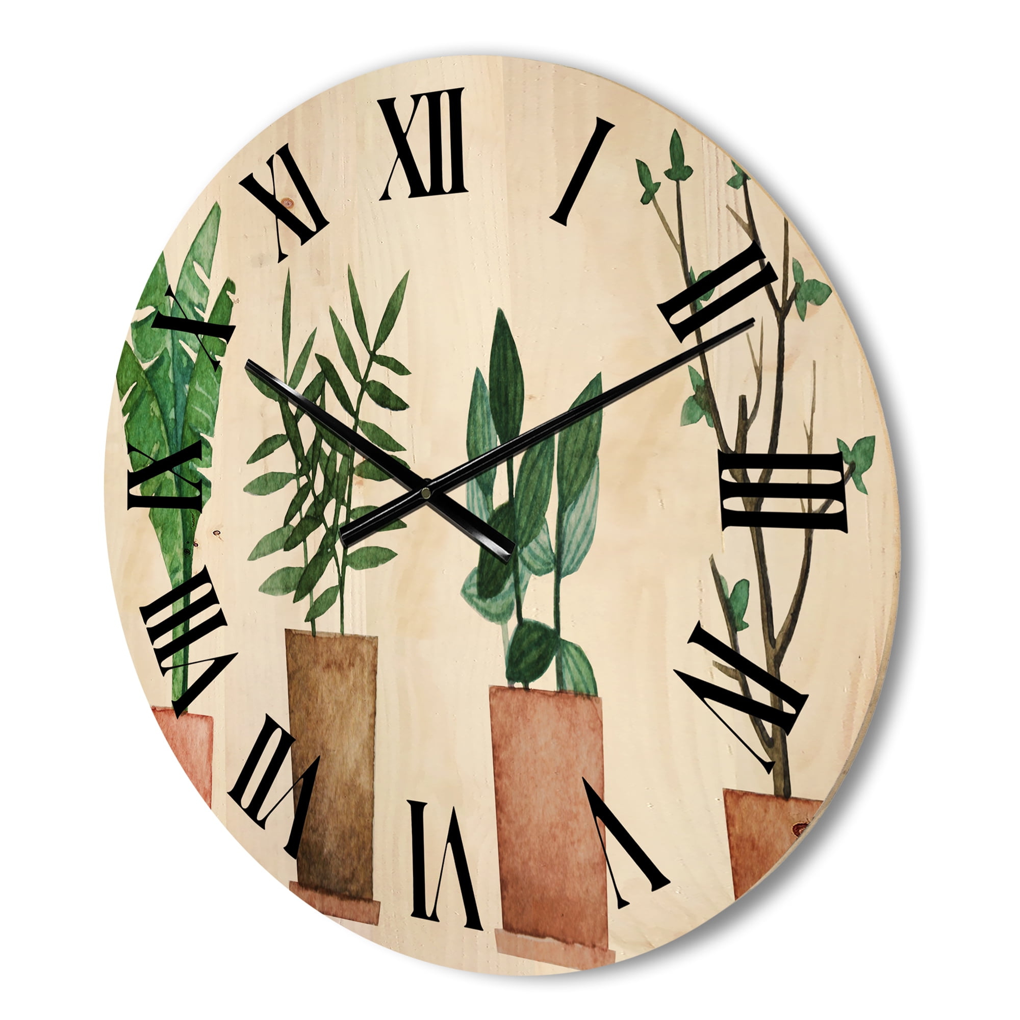 Designart 'Duo of Potted Flowers House Plants In Claypots' Farmhouse Wood Wall Clock