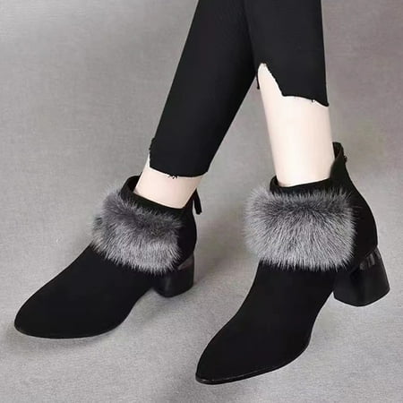 

Akiihool Ankle Boots for Women Fashion Ankle Bootie Elastic V Cutout Pointed Toe Stacked Mid Heel Booties (Black 6.5)