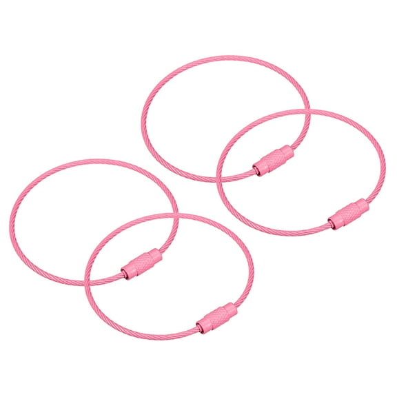 Uxcell 4Pack Cable Key Rings, 6-inch(155mm) Wire Keychain Twist Loops, Pink