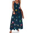 thumbnail image 1 of Vestido largo elegante con estampado espacial celestial, negro y blanco, cuello en V, estilo bohemio, para playa, con tirantes, moda urbana, talla grande, 1 of 7