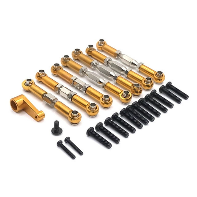 serony Metal Servo Arm Linkage Adjustable Link Rod Car Tie Rods Crawler Toy Truck Kit Upgrade Part Replacement for WLtoys 144010 144001 Gold