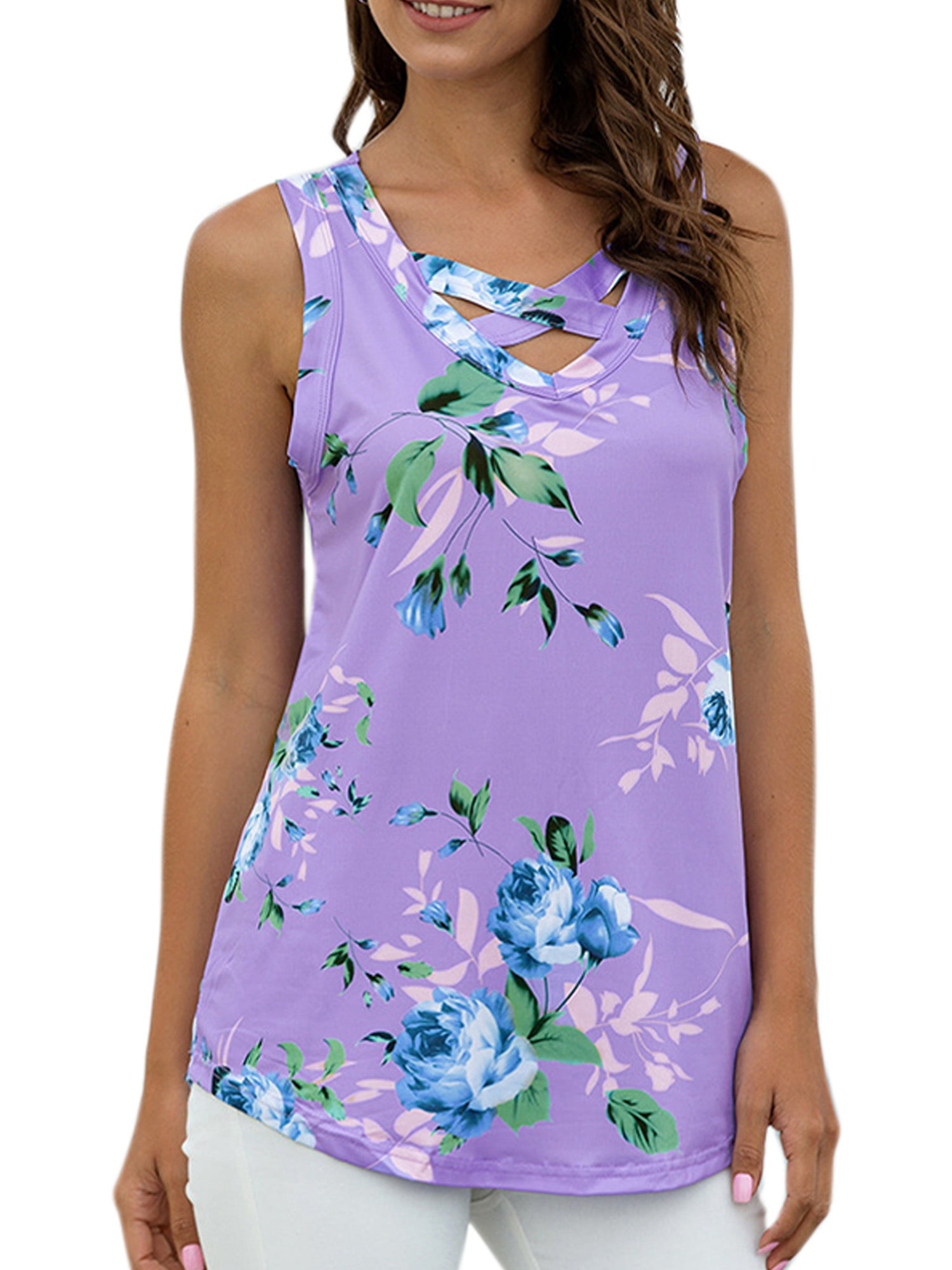 Wodstyle - Women's Summer Tee Floral Sleeveless Tank Tops Beach Vest ...