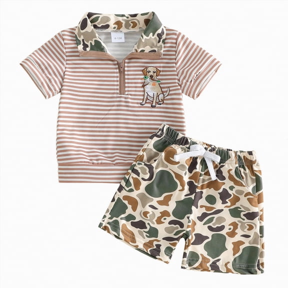 mgoYE Baby Boy Clothes 12-18 Months Toddler Kids Baby Boy Summer Clothes 6 12 18 24 Months Dog Print Short Sleeve Polo Tops Camouflage Shorts Outfits(Camouflage,0-6 Months)