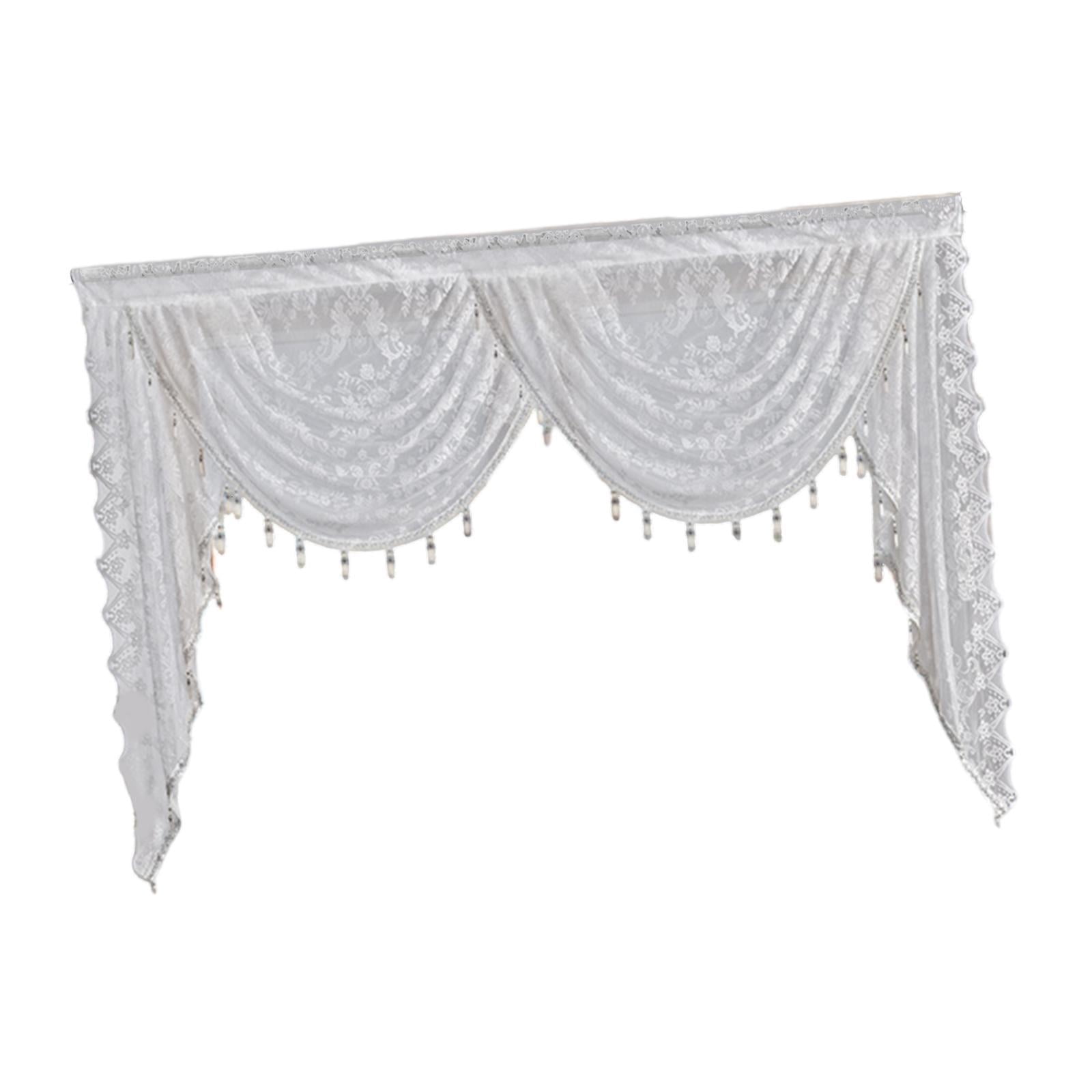 Fancyes Waterfall Window Valance Vintage Design Romantic Easy to Hang Decorative Swag Valance with Bead Tassels for Basement Bedroom Width 150cm