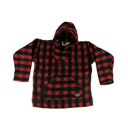 - Earth Ragz - Red and Black Baja Check Brushed Pull-Over Hoodie Mens - Red - Size Small
