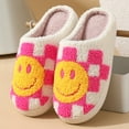 thumbnail image 3 of Cute Checkered Slippers Men & Women's Funny Face Fluffy House Home Outdoor Shoes - Memory Foam, Warm, Plush Bedroom Slippers for Winter Size 6, 3 of 8