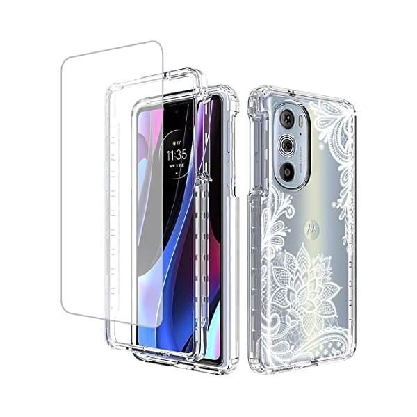 ccwonima Case for Moto Edge+ 2022/Edge 30 Pro/Edge X30 XT2201 with Tempered Glass Screen Protector, Floral Design Shockproof Full Body Protective Phone Cover for Motorola Moto Edge Plus 2022 (Mandala)