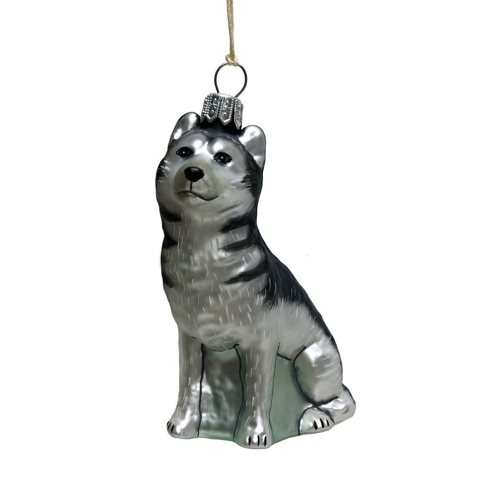 Siberian Husky Dog Sitting Polish Glass Christmas Tree Ornament Pet