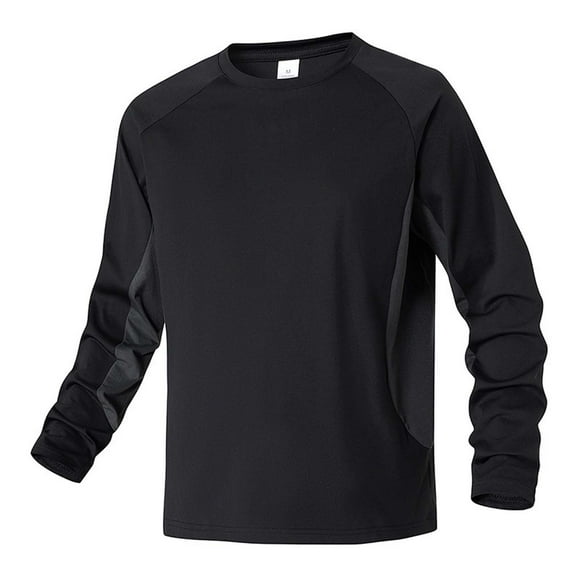 Wuxian Men'S Long Sleeve Sweatshirt Classic Round Neck Shirt Solid Color Winter Warm Layering Based Clothing Cozy Soft Outwear,Black,L
