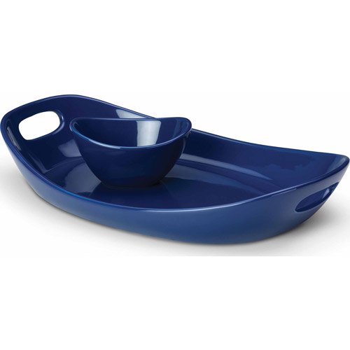 Rachael Ray Serveware 14Inch Stoneware Serving Platter and Dipper Bowl, Blue