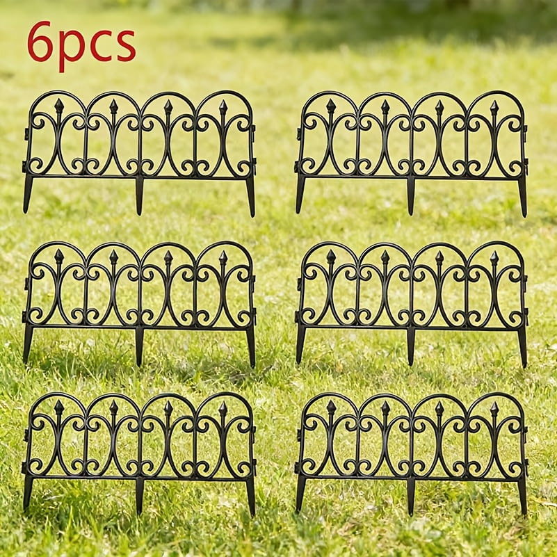 Set of Six Decorative Garden Fence Panels and Borders, Durable Plastic Outdoor Landscape Edging Fencing with End Caps, Ideal for Patio, Yard, Flower Bed, and More. Simple Installation