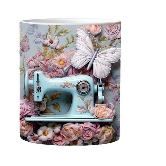 3d Floral Sewing Machine Mug 10oz,3D Sewing Painted Mug,Quilters Lovers Sewing Machine Coffee Mug,Creative Space Design 3D Quilting Ceramic Mug,Gifts for People Who Like To Sew