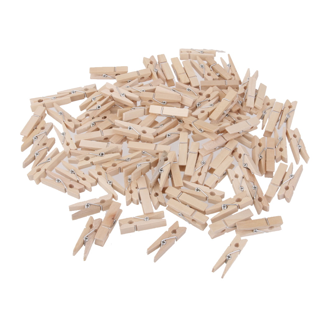 100x Natural Wooden Craft Pegs Clothes Pin Paper Photo Spring Clips Hanging DIY 