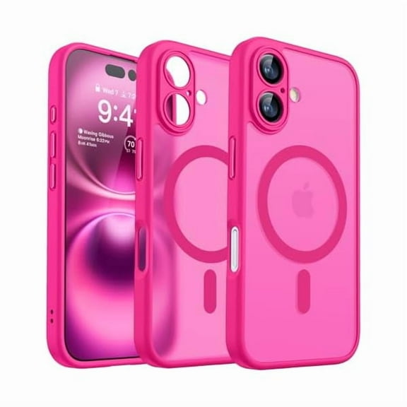 Eryueer Magnetic for iPhone 16 Case, Upgraded [Full Camera Protection] [Compatible with Magsafe] [Translucent Matte] Shockproof Protective Phone Case for iPhone 16 - Hot Pink