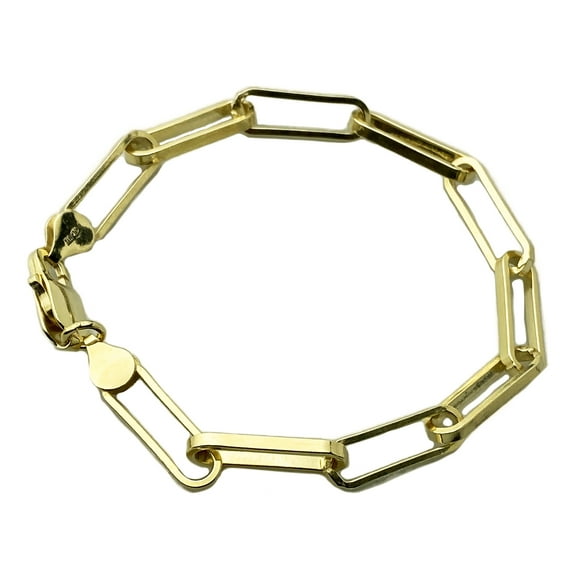 14k Gold Plated over Real Solid 925 Sterling Silver Paperclip Paper Clip Bracelet Italy 8" Inch 6.5MM Thick