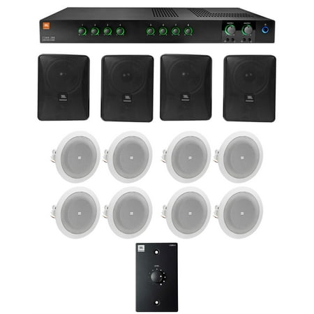 JBL Commercial Amplifier+4) 5.25" Black Wall+8) 4" Ceiing Speakers+Wall Control
