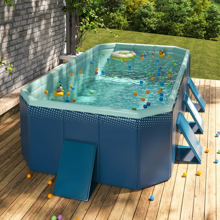 Hyindoor Foldable Non-Inflatable Pool for Adults Kids, Anti-Slip
