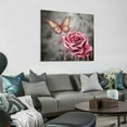 thumbnail image 3 of Nawypu  l Pink Rose Flower Wall Art Paintings Floral with Butterfly Prints on Grey Canvas Picture Wall Decoration Framed Trendy Gold and Pink Bathroom Bedroom Decor Artwork, 3 of 4