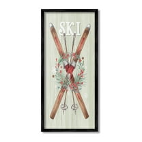 Stupell Industries Rustic Winter Skis Botanical & Floral Painting Black Framed Art Print Wall Art, 10 x 24