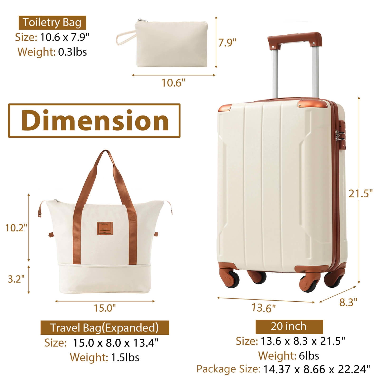 MAYEERTY 3 Piece 20 Inch Carry On Luggage Set, Lightweight ABS Hardshell Suitcase with Spinner Wheels for Weekend Getaways and Business Travel