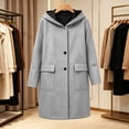 thumbnail image 7 of WIZUTIZ Women's Solid Color Wool Blend Hooded Coat Long Sleeve Loose Fit Lined Warm Winter Overcoat with External Pockets Casual Daily Outerwear, 7 of 7