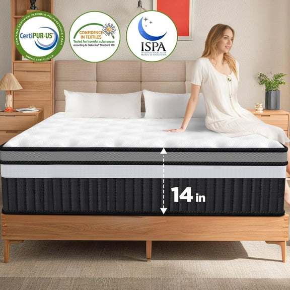 King Size Mattress, 14 Inch Gel Memory Foam Hybrid Bed in a Box, Medium Firm, Motion Isolation, Edge Support, Breathable Design for Comfort Sleep, CertiPUR-US Certified