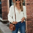 thumbnail image 2 of Pullover Lace Stitching V Neck Long Puff Sleeves Casual Comfortable Chiffon Women Top, 2 of 7