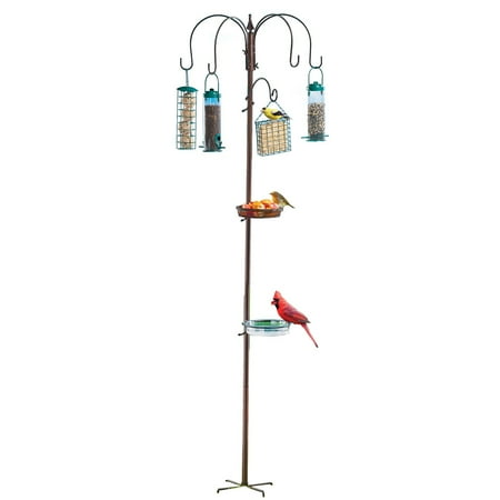 Bird Feeding Station Kit Stand With 5 Feeders For Attracting Wild