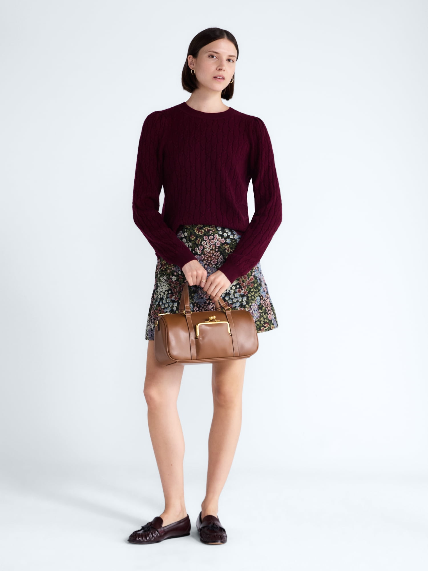 Free Assembly Women's and Women's Plus Cashmere Cable Knit Sweater with Puff Sleeves, Midweight, Sizes XS-4X