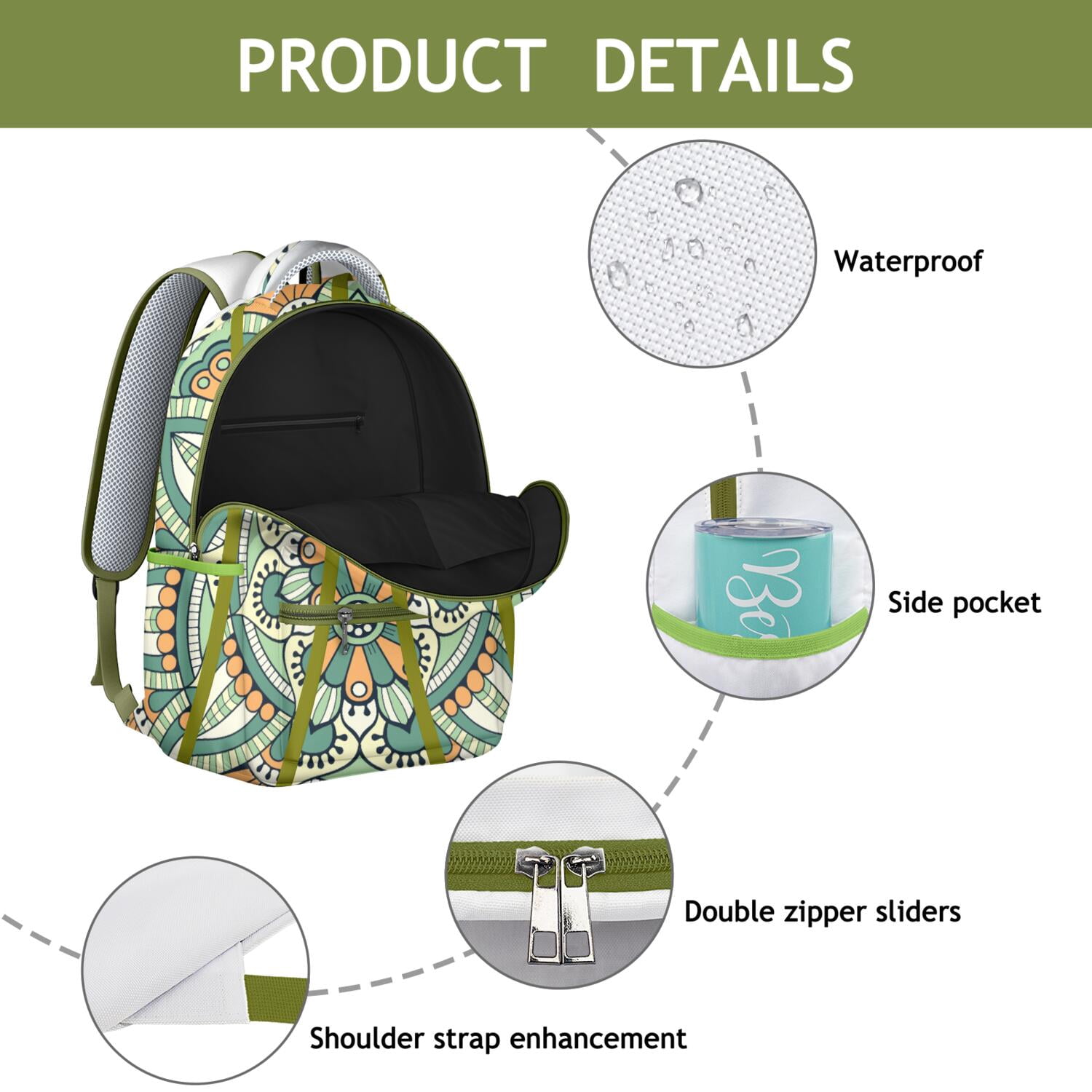Bohemian Mantra Trendy Backpack&nbsp;- Fashionable & Functional Laptop Bag for School & Office, Durable Bookbag, Great Gift for Professionals