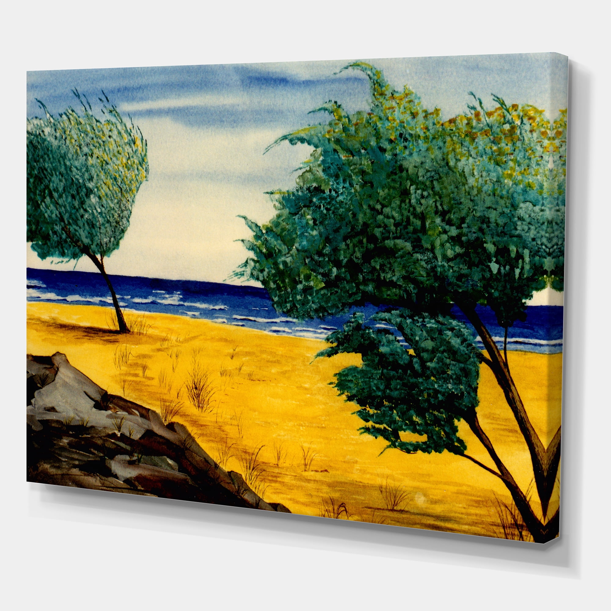 Blue Beach By The Coastline 40 in x 30 in Painting Canvas Art Print, by Designart