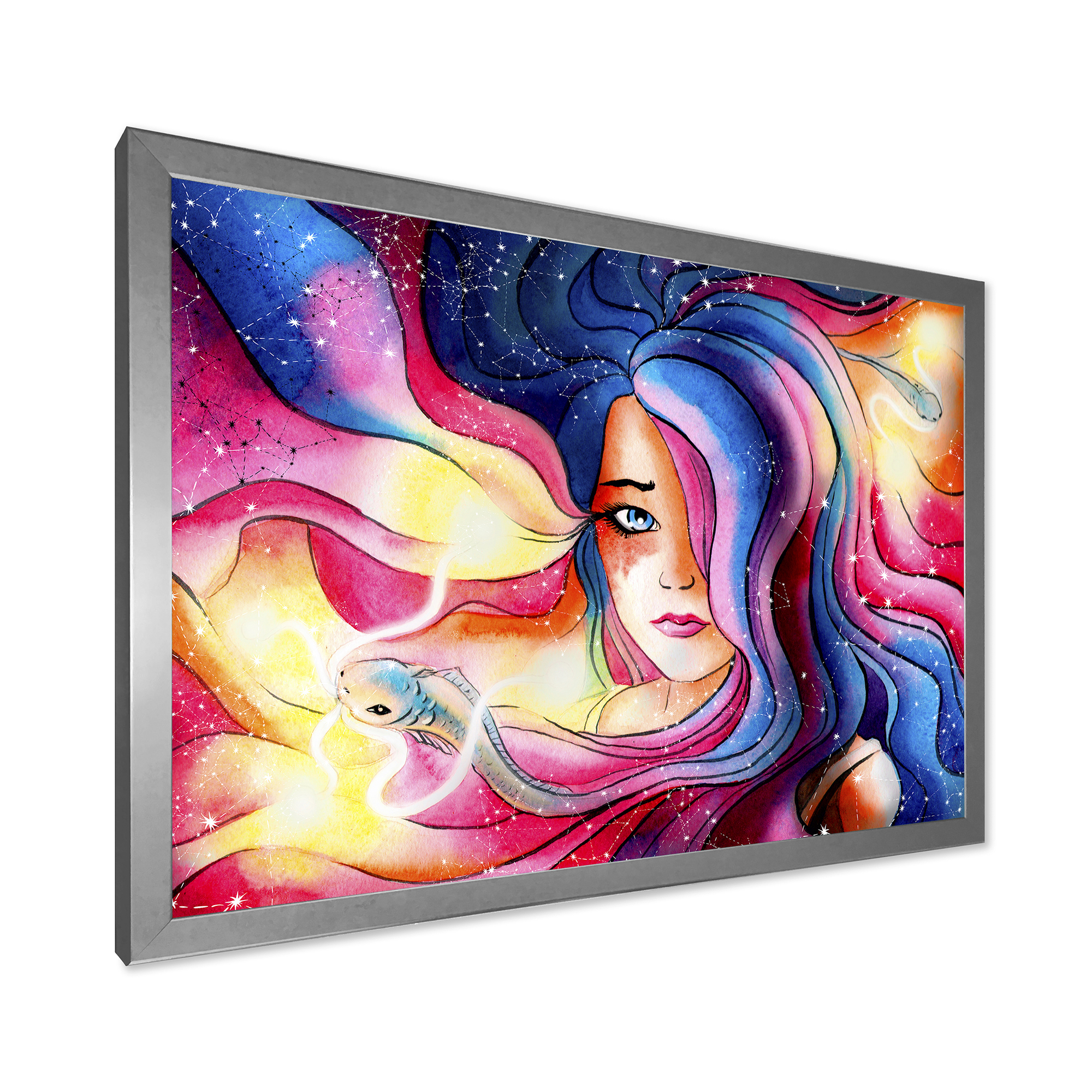Designart 'The Girl Portrait With The Glowing Hair' Modern Framed Art Print