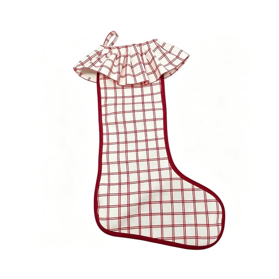 Christmas Stockings Red White Striped Plaid Christmas Stockings With Ruffled Cuff Cotton Xmas Stocking Gift Bags Classic Vintage Holiday Hanging Socks For Fireplace Window