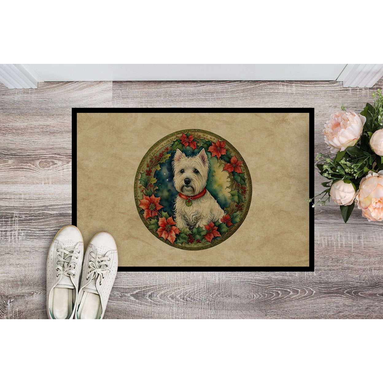 Carolines Treasures DAC2445MAT 18 x 27 in. Unisex Westie Christmas Flowers Doormat