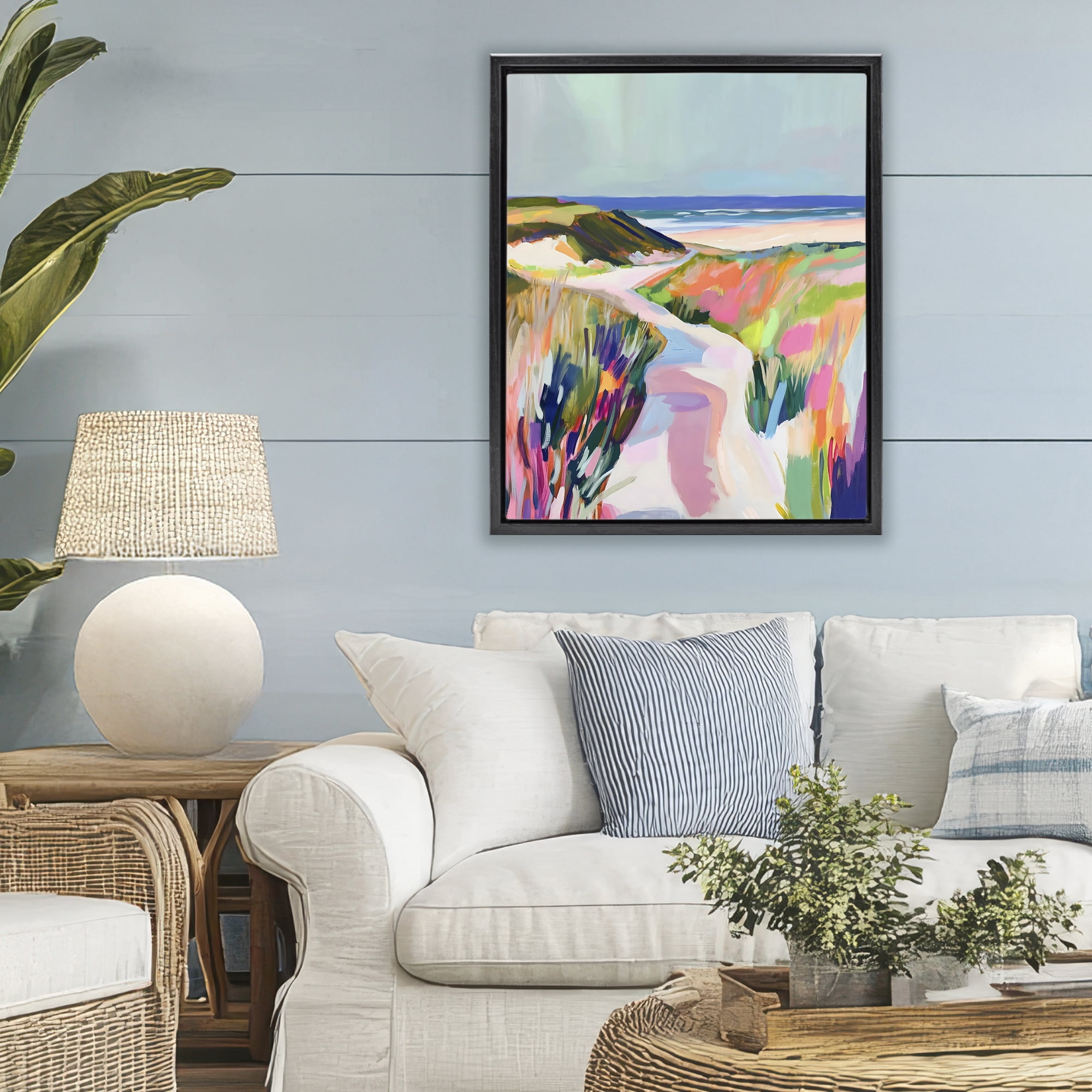 Stupell Industries Pathway Through Pastel Sand Dunes Black Framed Floater Canvas Wall Art, design by The Prints Vibe
