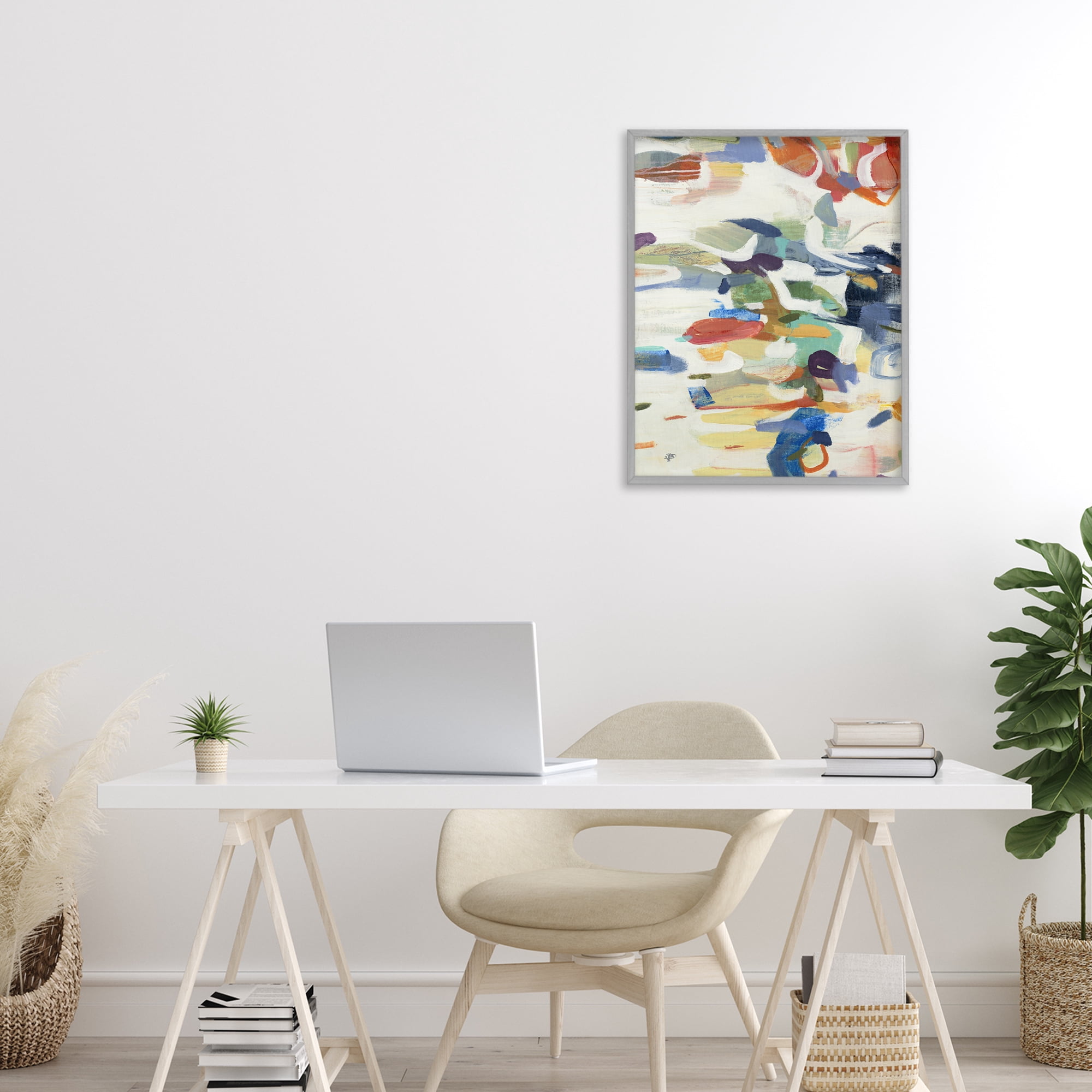 Stupell Industries Primary Hued Abstraction Gray Framed Giclee Art, design by Lisa Ridgers
