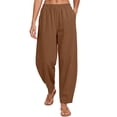 thumbnail image 2 of qolati Barrel Pants Women Casual Loose Wide Leg Lounge Gingham Trousers Elastic Waisted Beach Vacation Palazzo Pants with Pockets Brown L, 2 of 6