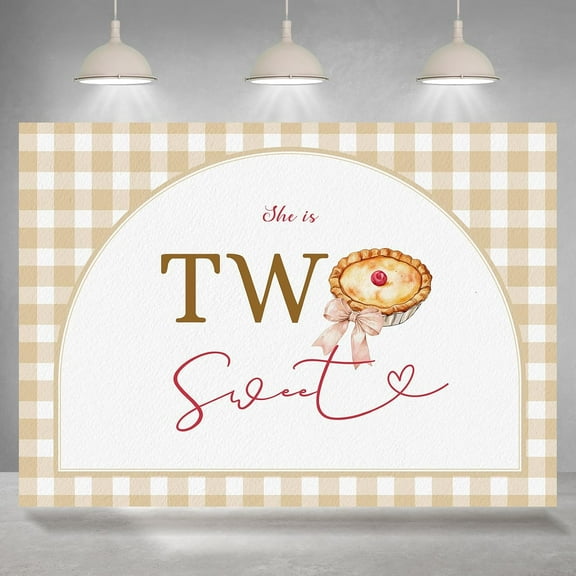 7x5FT Pie Themed 2nd Birthday Backdrop She's Two Sweet Bowknot Photography Background for Girls Second Birthday Party Decoration Supplies Cake Table Banner Photo Booth Studio Props