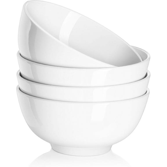 White Ceramic Bowls Set of 4 - Perfect for Kitchen Soup Bowls, Cereal Bowls, Ramen Bowls, Microwavable Oatmeal Bowls, Fruit Bowls, Salad Bowls and Rice Bowls - Dishwasher and Microwavable