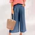 thumbnail image 2 of UDAUDU Women Linen Wide Leg Pants High Waist Pleated Loose Fit Casual Beach Cropped Pants with Pockets Navy 2XL, 2 of 5