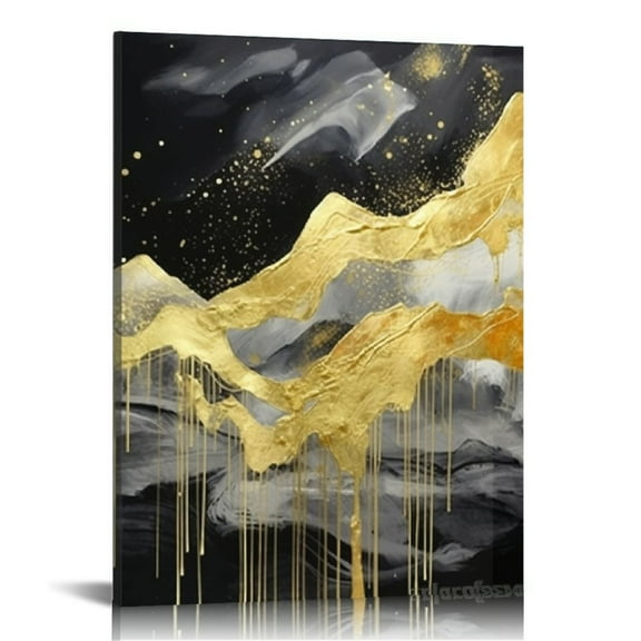 ARISTURING Gray Black and Gold Canvas Wall Art Black and Grey Abstract Paintings Black White and Gold Wall Art Gold Foil Canvas Painting Black and Gold Abstract Poster Modern Marble Wall Art