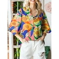 thumbnail image 2 of TEMOFON Womens Boho Floral Print Blouses Shirts Casual Puff Sleeve Fall Tops Dressy Paisley Tunic Tops Long Sleeve Shirts for Women Lapel V Neck Button Down Clothing, 2 of 5